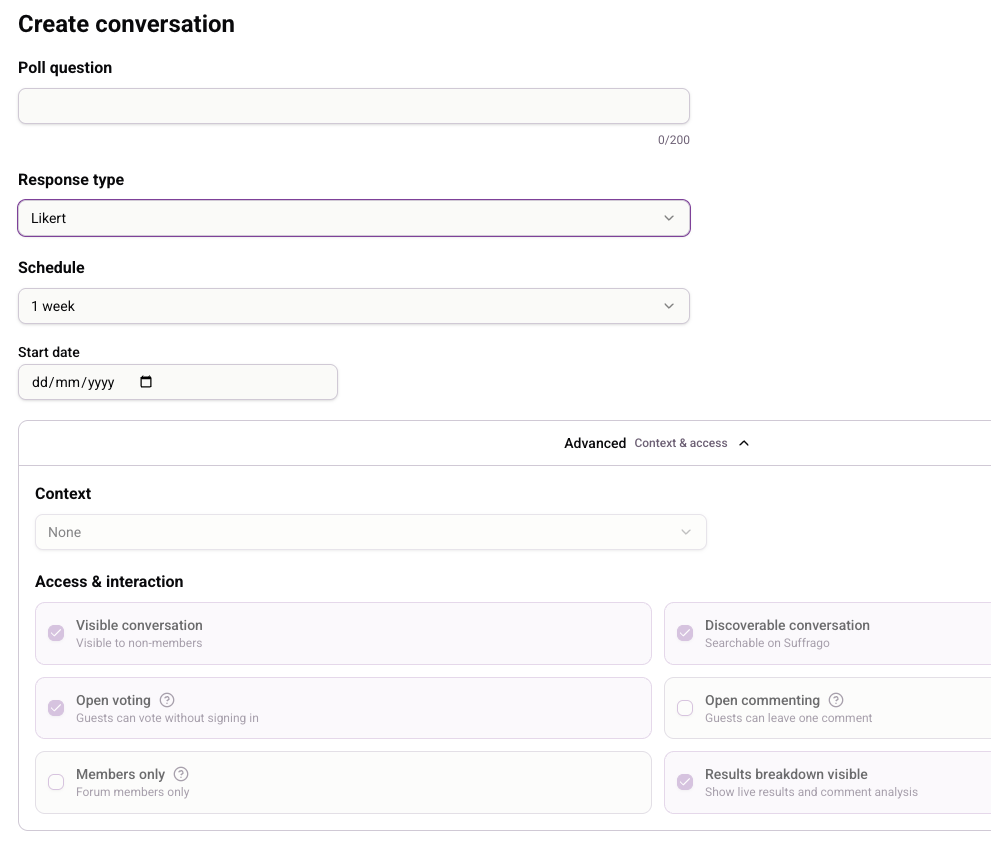 Create poll form in Suffrago